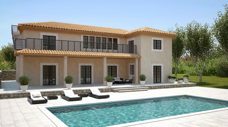 Pool and rear of the finished villa